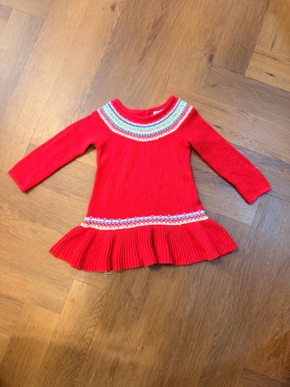 Novogratz Kids Red Rainbow Metallic Knit Peplum Sweater Dress 3T